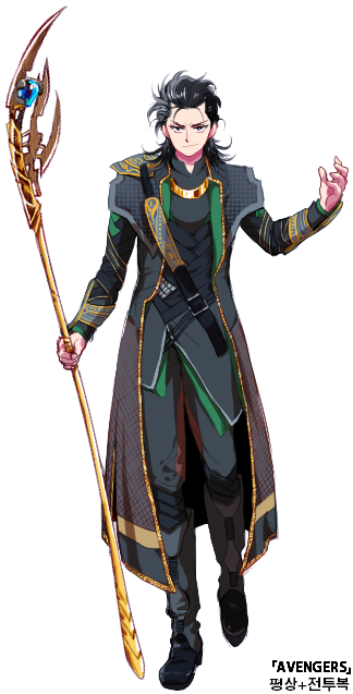 alternate_costume, avengers, black_hair, jungyun99, loki_(marvel), long_coat, male, marvel