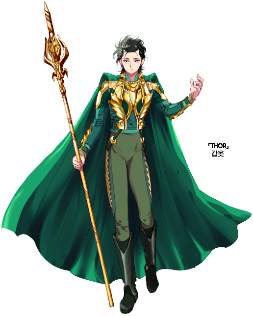 alternate_costume, armor, black_hair, boots, cape, jungyun99, loki_(marvel), male