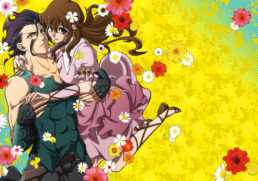 1girl, ahoge, black_eyes, black_hair, braid, brown_hair, couple, cross-laced_footwear