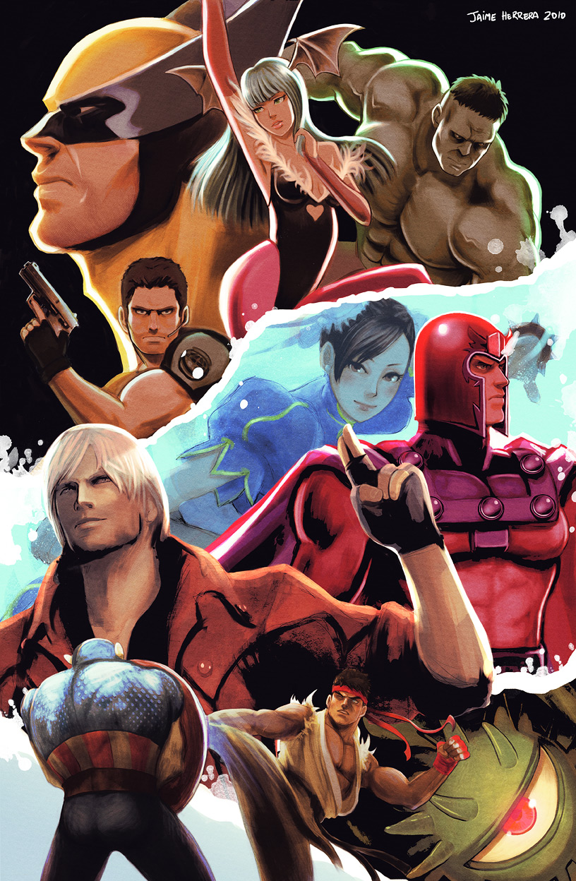 brown_hair, chris_redfield, chun-li, dante, dante_(devil_may_cry), devil_may_cry_(series), fighting, fingerless_gloves