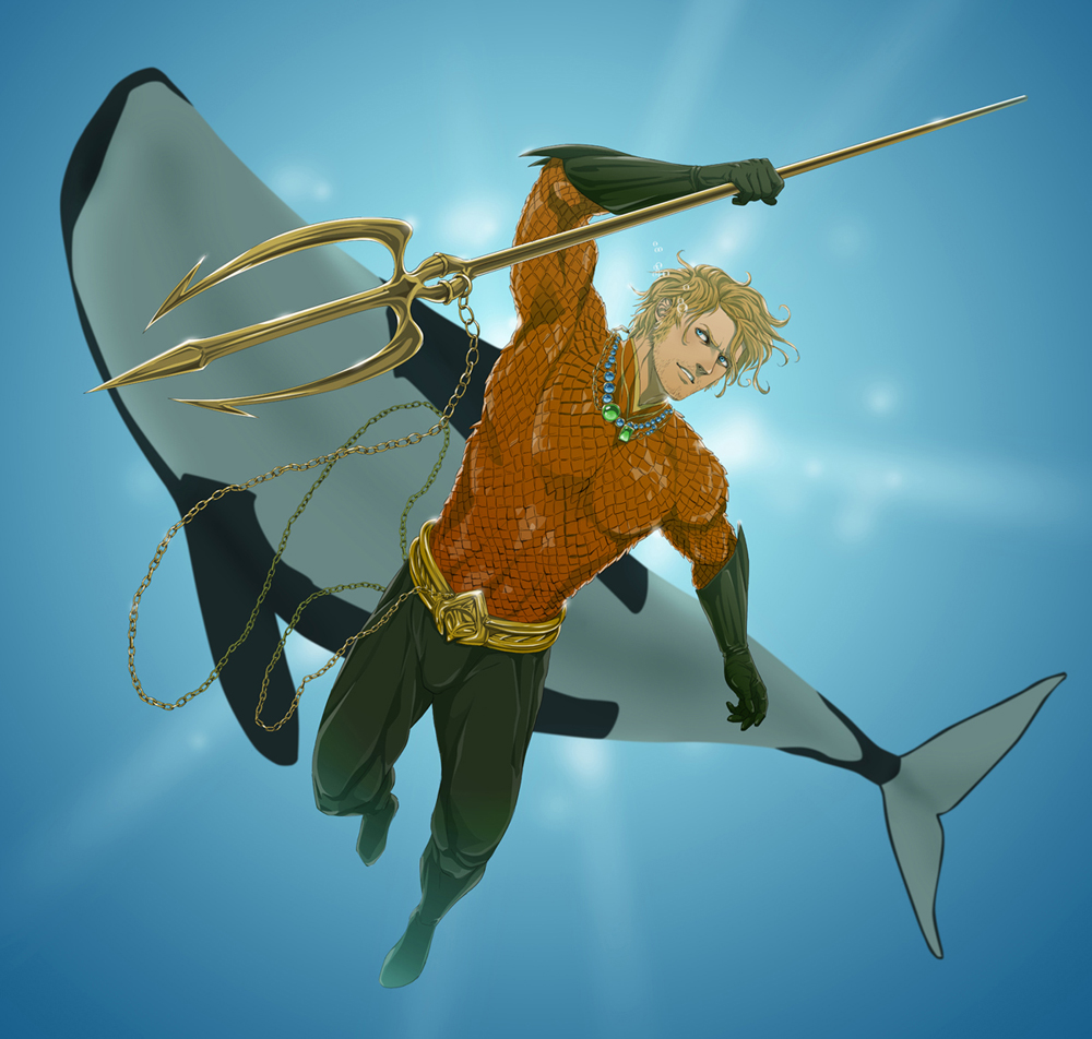 aqua_man, aquaman_(dc), armor, belt, blonde_hair, chains, dc_comics, facial_hair
