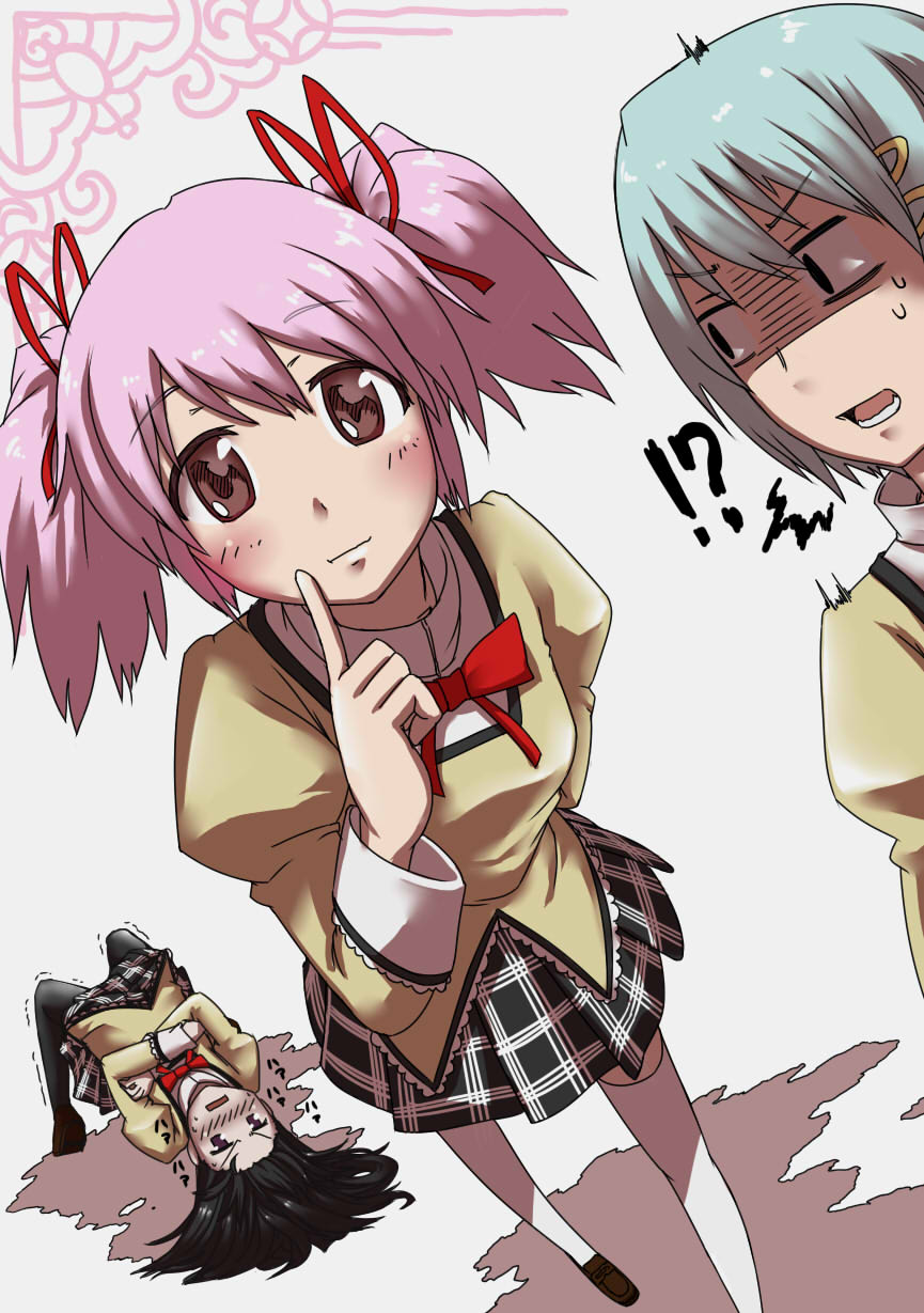 akemi_homura, artist_request, bow, hair_ribbon, highres, kaname_madoka, mahou_shoujo_madoka_magica, miki_sayaka