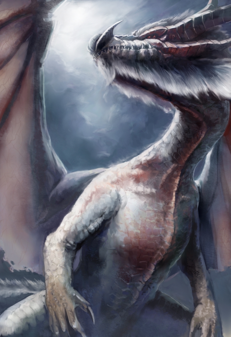 dragon, fur, horns, monster_hunter, no_humans, red_hair, redhead, sharp_teeth