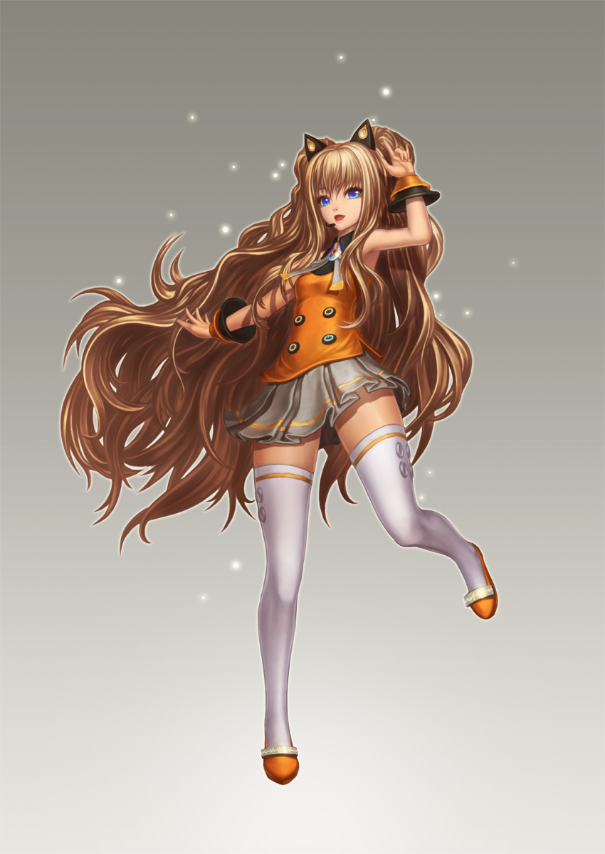 animal_ears, bare_shoulders, blonde_hair, blue_eyes, bracelet, fake_animal_ears, gencoupb, headset