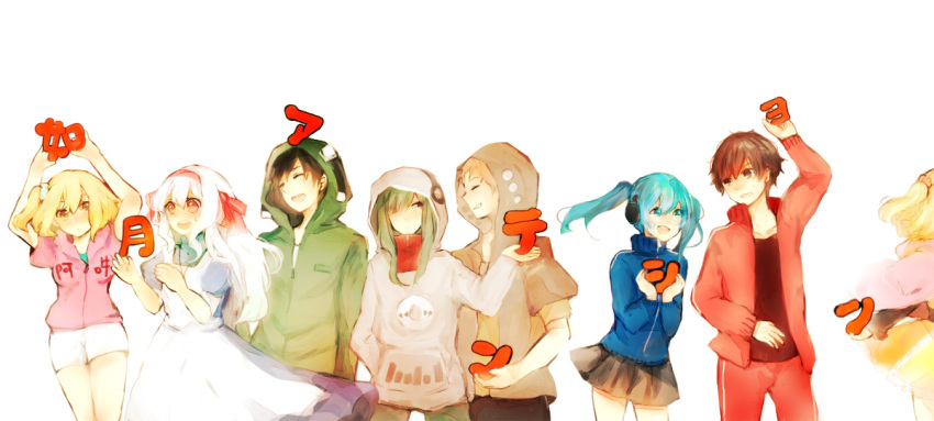 aqua_hair, blonde_hair, creator_connection, ene_(kagerou_project), jinzou_enemy_(vocaloid), kagerou_project, kano_(kagerou_project), kido_(kagerou_project)
