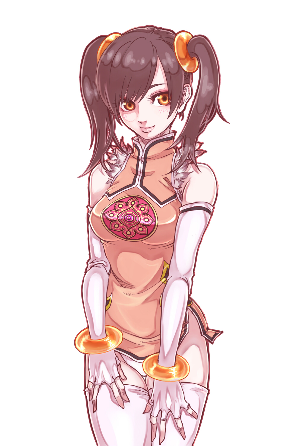 bare_shoulders, black_hair, bracelet, china_dress, chinese_clothes, elbow_gloves, fingerless_gloves, gloves