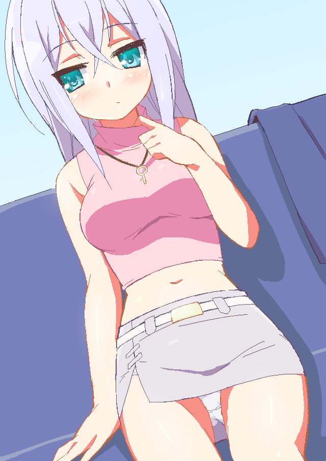 9law, aqua_eyes, cardfight!!_vanguard, key, lavender_hair, long_hair, midriff, miniskirt