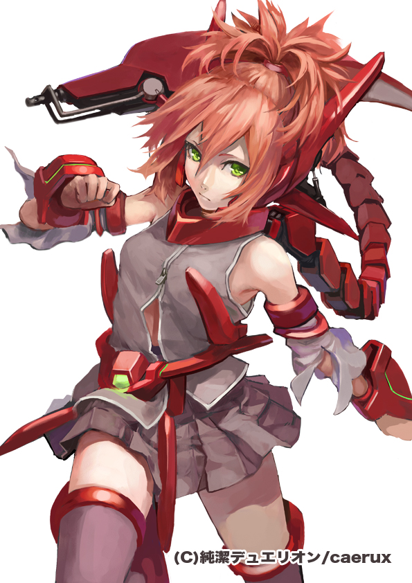 akane_antares, copyright_notice, green_eyes, grey_legwear, junketsu_du_elion, junketsu_duelion, mecha_musume, mizore_akihiro