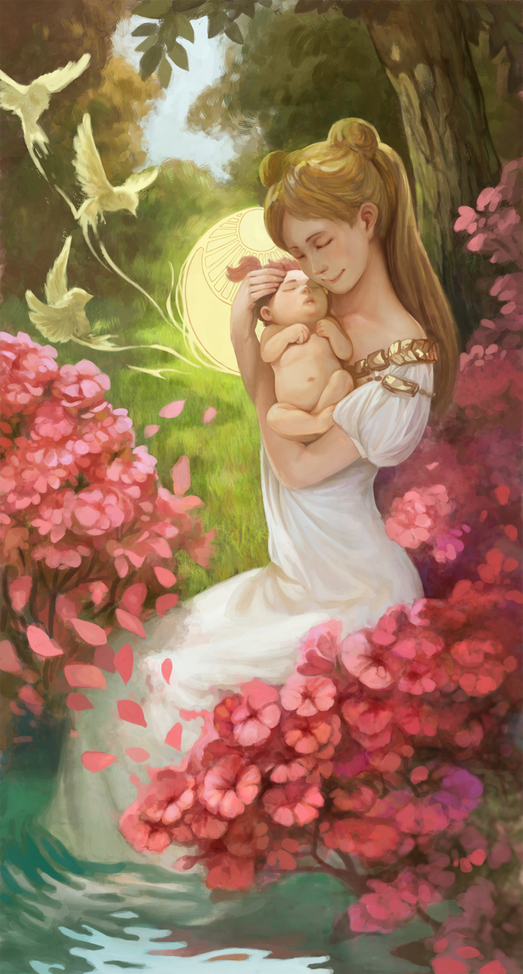 age_difference, baby, bird, bishoujo_senshi_sailor_moon, blonde_hair, chibi_usa, child, closed_eyes