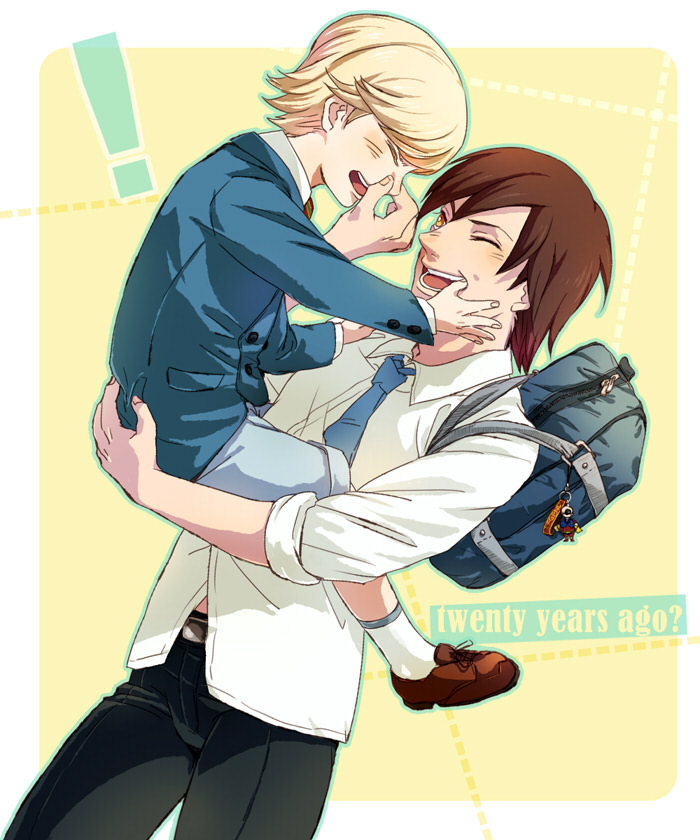 backpack, bag, barnaby_brooks_jr, blonde_hair, brown_hair, kaburagi_t_kotetsu, ken_a_jian, multiple_boys
