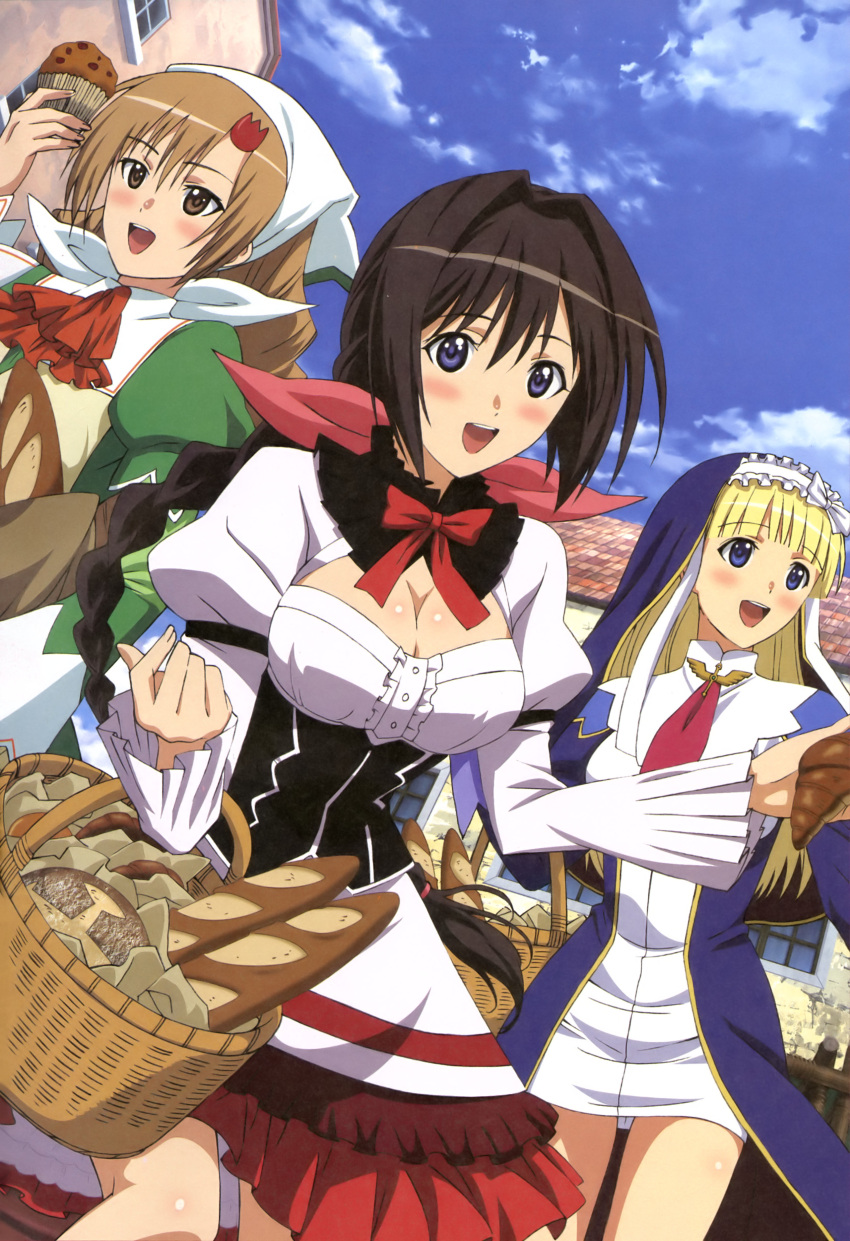 absurdres, absurdrs, amyl_(shining_hearts), blonde_hair, blue_eyes, blush, braid, bread