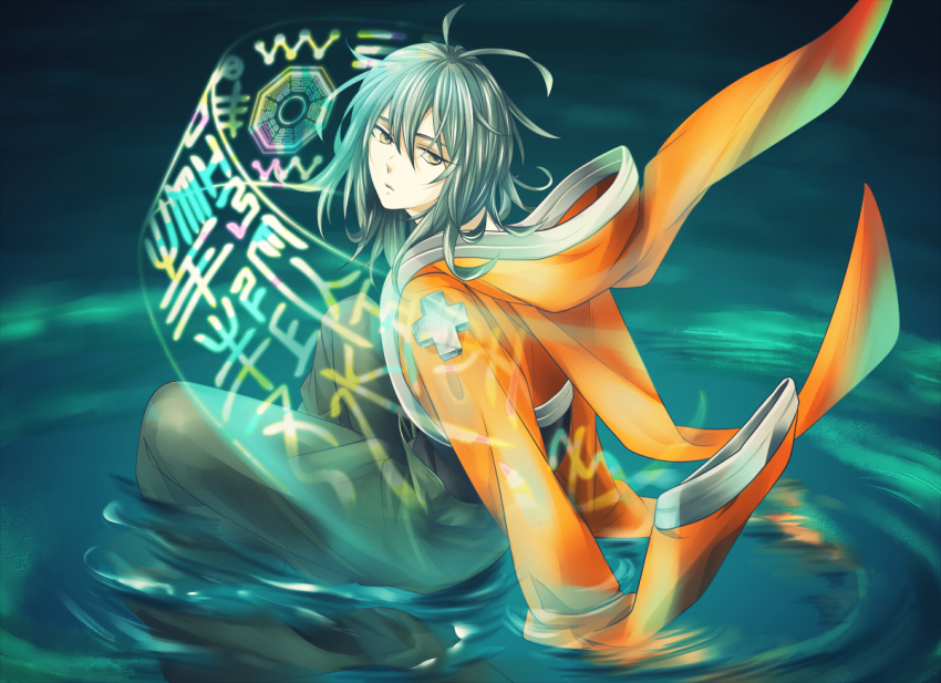 bad_id, green_hair, houshin_engi, male, messy_hair, solo, taijou_roukun, water
