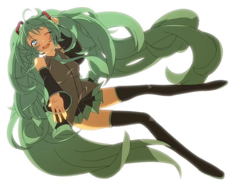 bad_id, boots, detached_sleeves, green_eyes, green_hair, hanayama321, hatsune_miku, headset
