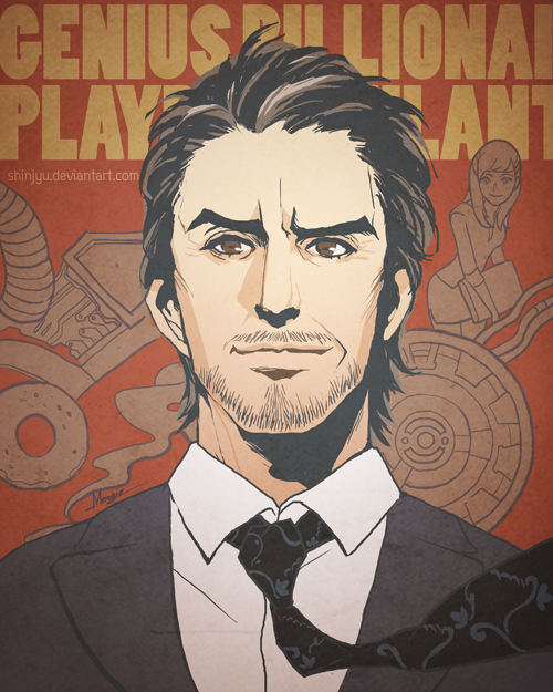 avengers, beard, black_hair, brown_eyes, english, facial_hair, formal, male, marvel, moogie, mustache, necktie, pepper_potts, solo, suit, tony_stark