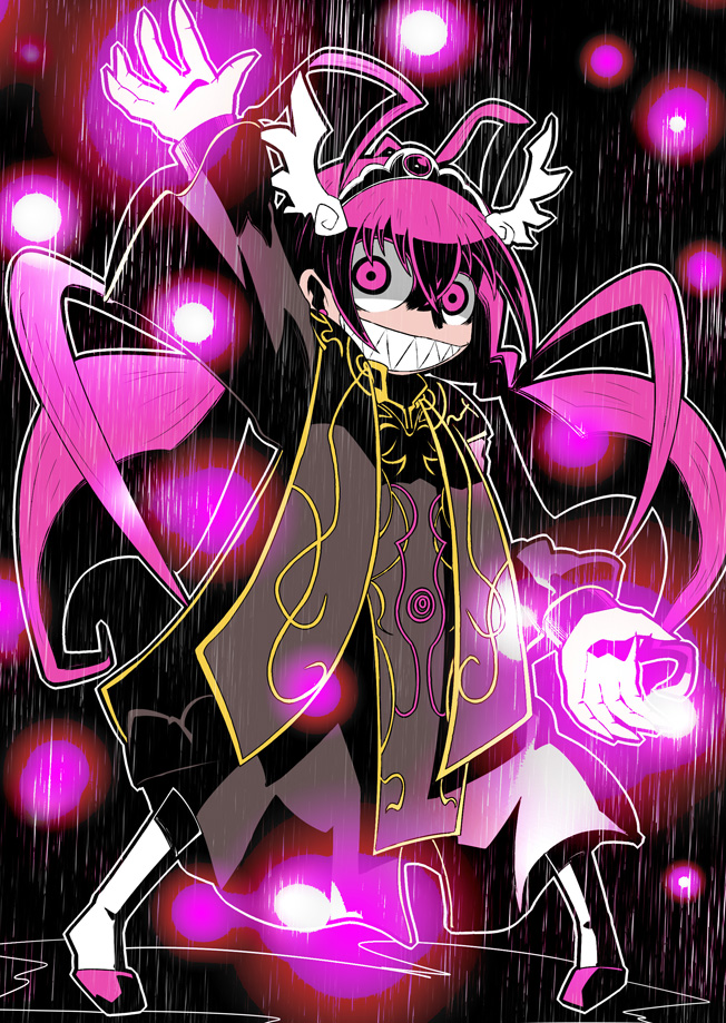 2215, arm_up, black_background, boots, coat, crazy_eyes, cure_happy, cure_happy_pose