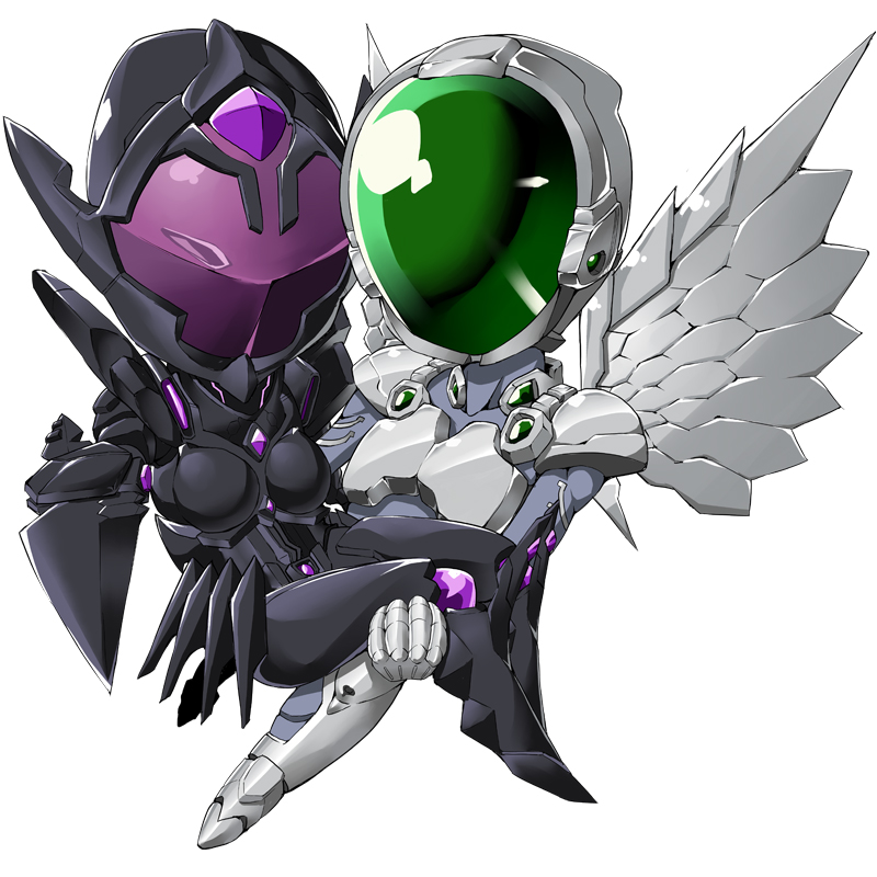 1girl, accel_world, arita_haruyuki, armor, black_lotus_(accel_world), carrying, chibi, duel_avatar