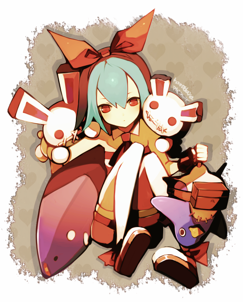 bare_shoulders, blue_hair, bunny, detached_collar, disgaea, hair_ribbon, kei_(ritoru2468), necktie