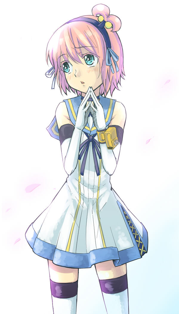 aqua_eyes, bad_id, choker, colored_eyelashes, gloves, hairband, hands_together, hourou