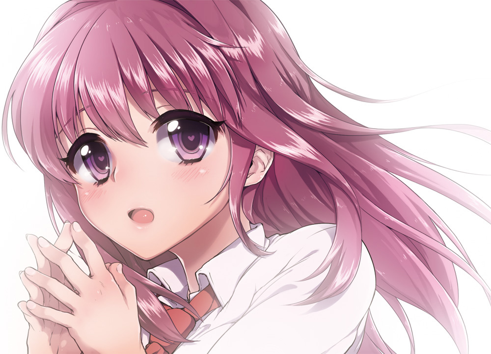 :o, blush, dress_shirt, face, fingernails, heart, heart-shaped_pupils, mutyakai