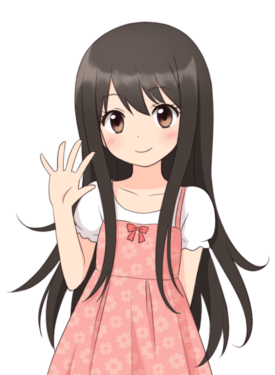 arm_behind_back, blush, brown_eyes, brown_hair, bust, dress, kuro_(chrono), long_hair