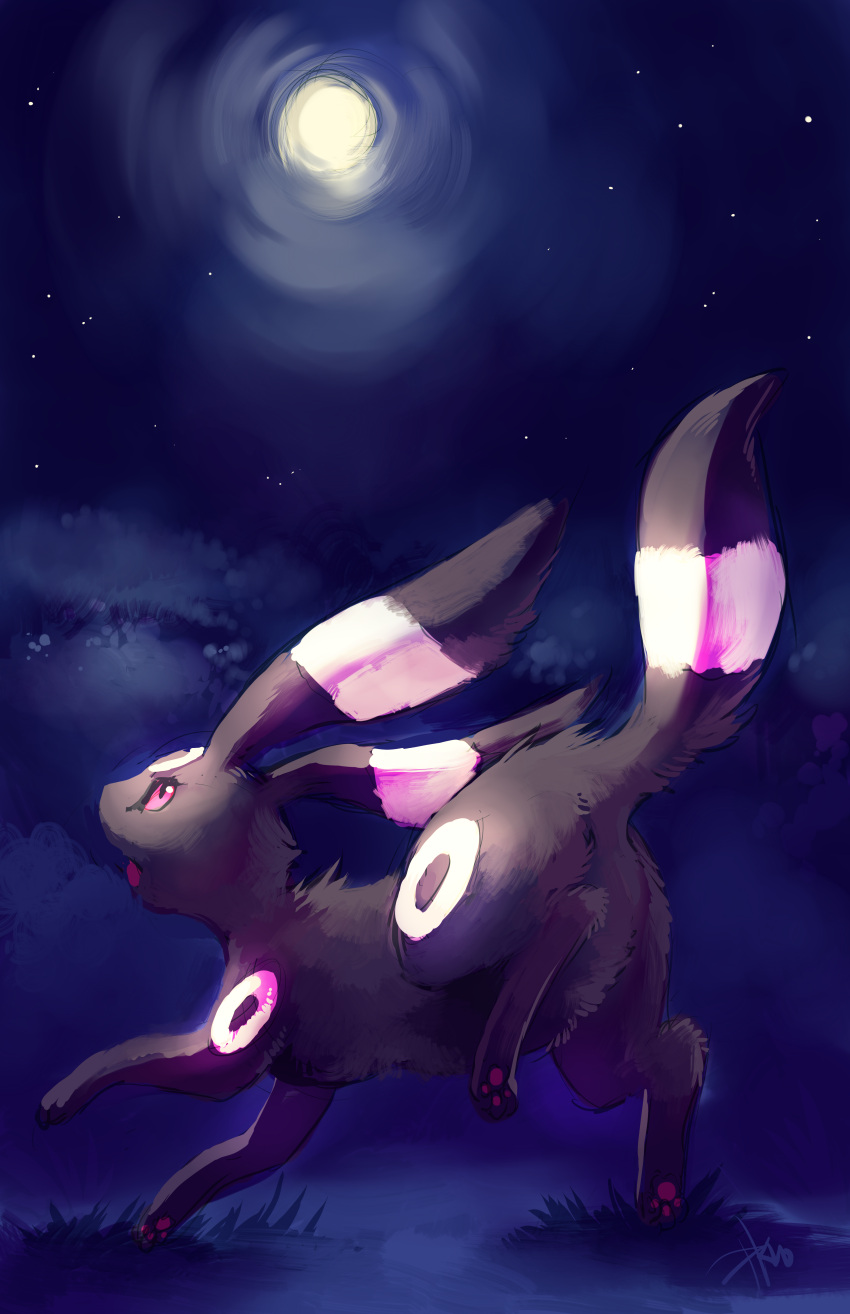absurdres, alternate_color, commentary, creature, dark, full_moon, grass, highres