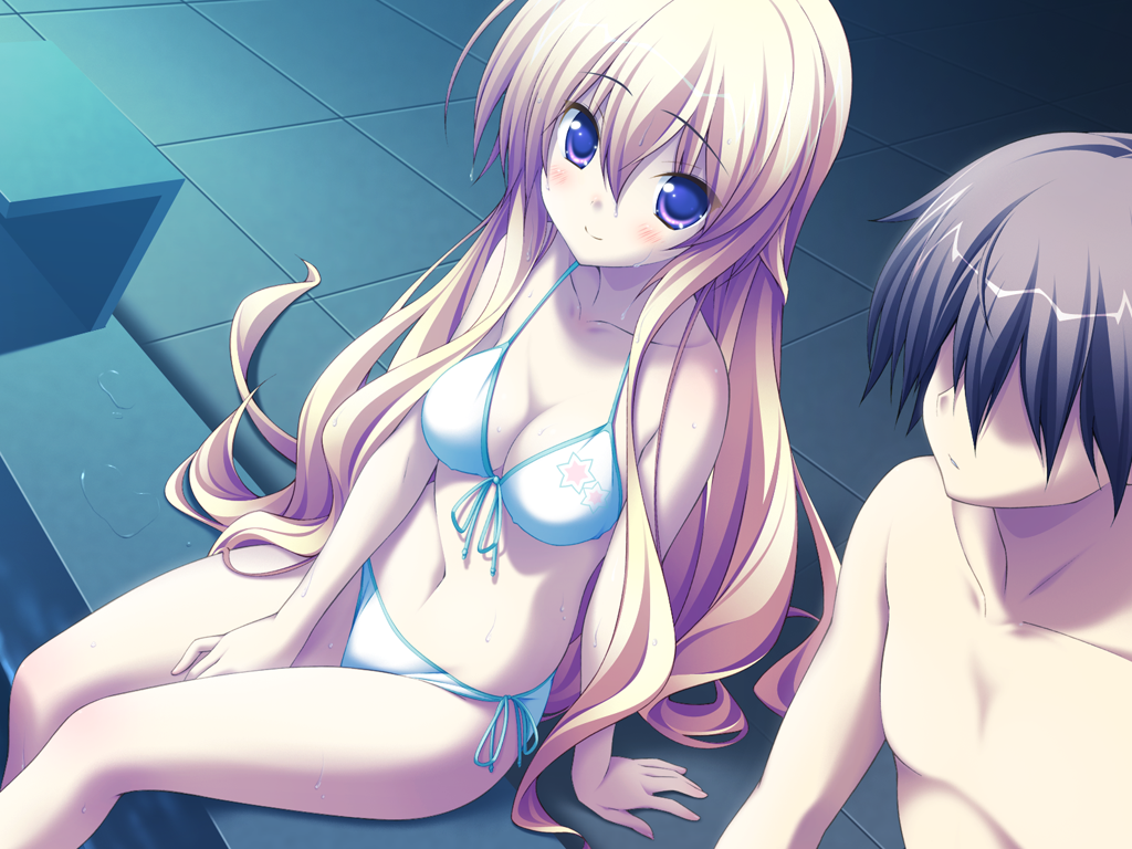 bikini, blonde_hair, cleavage, game_cg, koiimo_sweet_days, kyoukain_yurika, long_hair, pool