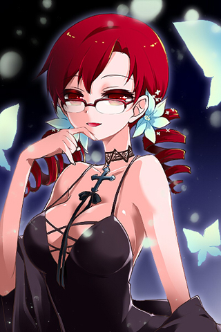 arm_up, armpits, breasts, butterfly, choker, cross, crucifix, dress