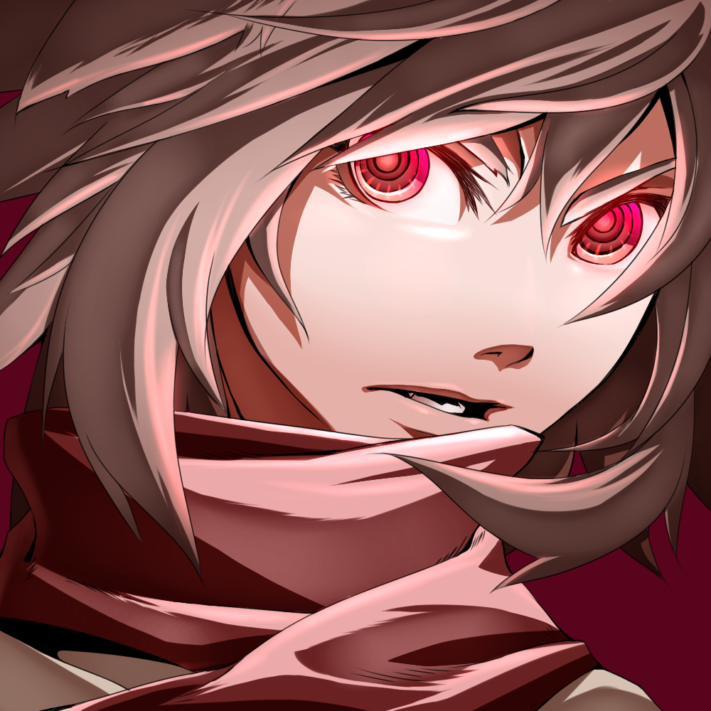 face, glowing, glowing_eyes, icf, inubashiri_momiji, mazuka_kei, open_mouth, red_eyes