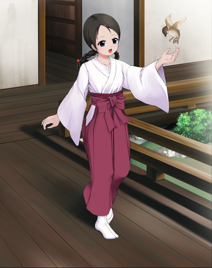 bird, blue_eyes, braid, eurasian_tree_sparrow, fatal_frame, fatal_frame_3, highres, japanese_clothes