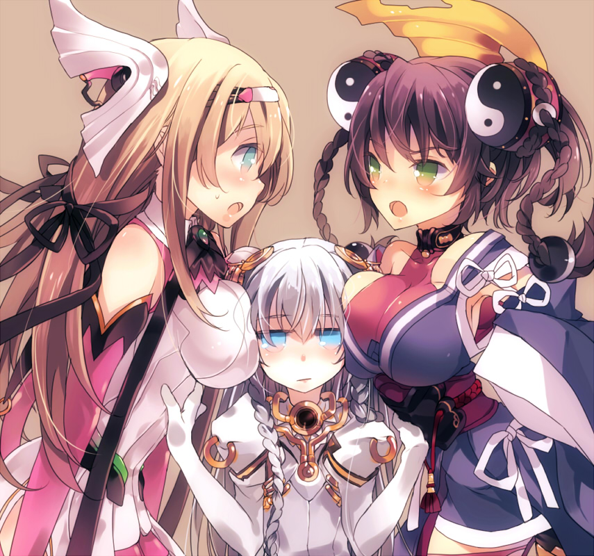 ar_tonelico, ar_tonelico_i, aurica_nestmile, bare_shoulders, between_breasts, blonde_hair, blue_eyes, blush