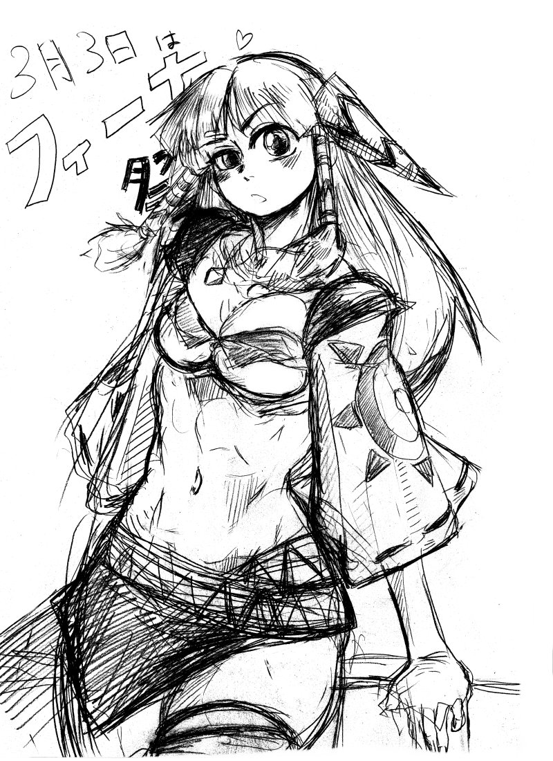 abs, breasts, cleavage, feena, grandia, grandia_i, graphite_(medium), hair_ornament