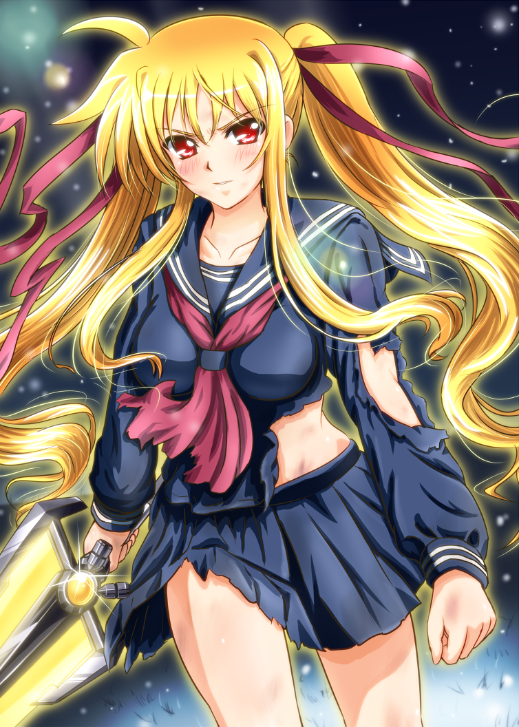 bardiche, blonde_hair, blood-c, blood-c_the_last_dark, blush, cosplay, diesel-turbo, fate_testarossa