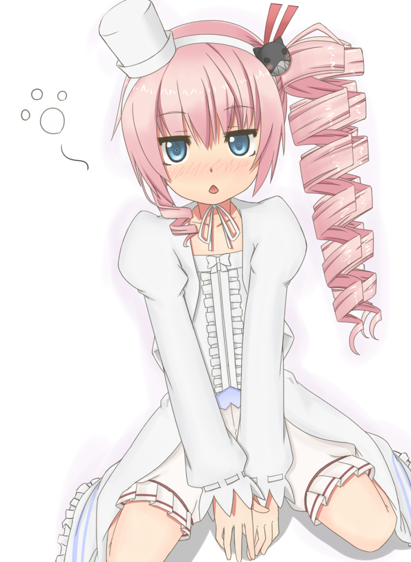 blue_eyes, blush, bow, chris_(kore_wa_zombie_desu_ka?), drill_hair, hairband, hat, intejia