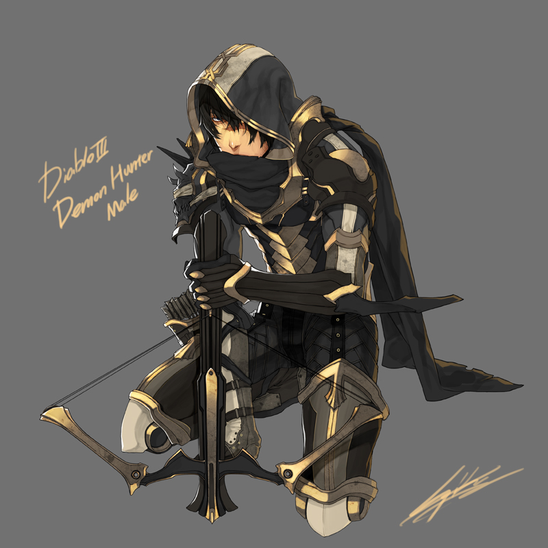 armor, black_hair, bow_(weapon), crossbow, demon_hunter, diablo, diablo_3, hiryuu