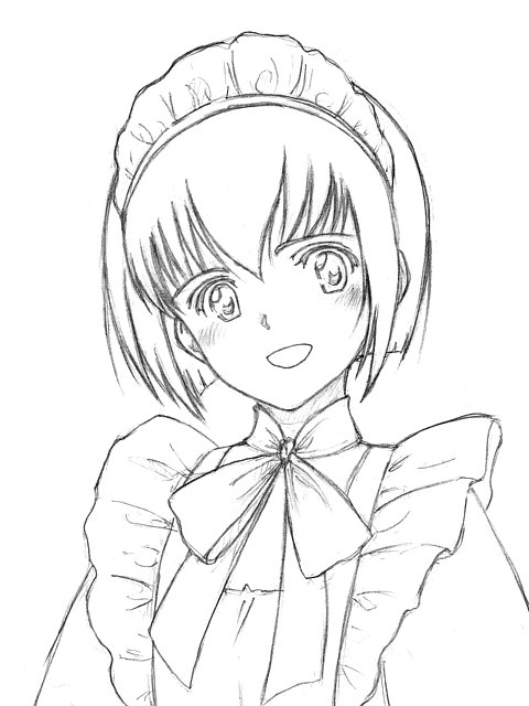 blush, bob_cut, maid, maid_headdress, monochrome, open_mouth, shirley, shirley_madison