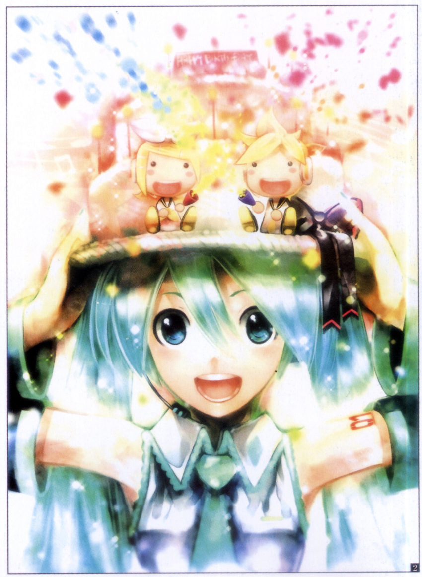 birthday, cameo, green_eyes, green_hair, hands_on_hat, happy_birthday, hat, hatsune_miku