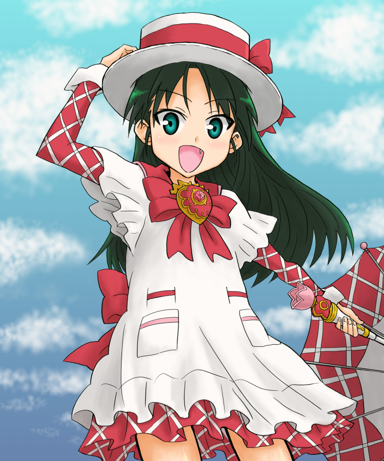 cosplay, dress, fang, francesca_lucchini, green_eyes, green_hair, hat, ishioto