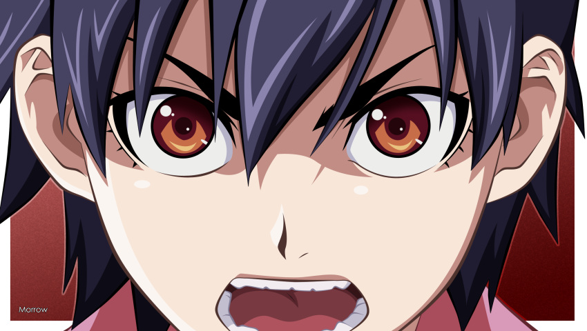 absurdres, black_hair, book, brown_eyes, highres, hitodama_(artist), kanbaru_suruga, monogatari_(series)