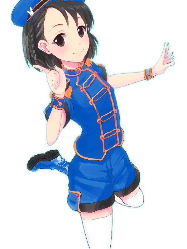 black_hair, braid, brown_eyes, ed69, hat, idolmaster, idolmaster_cinderella_girls, leg_up