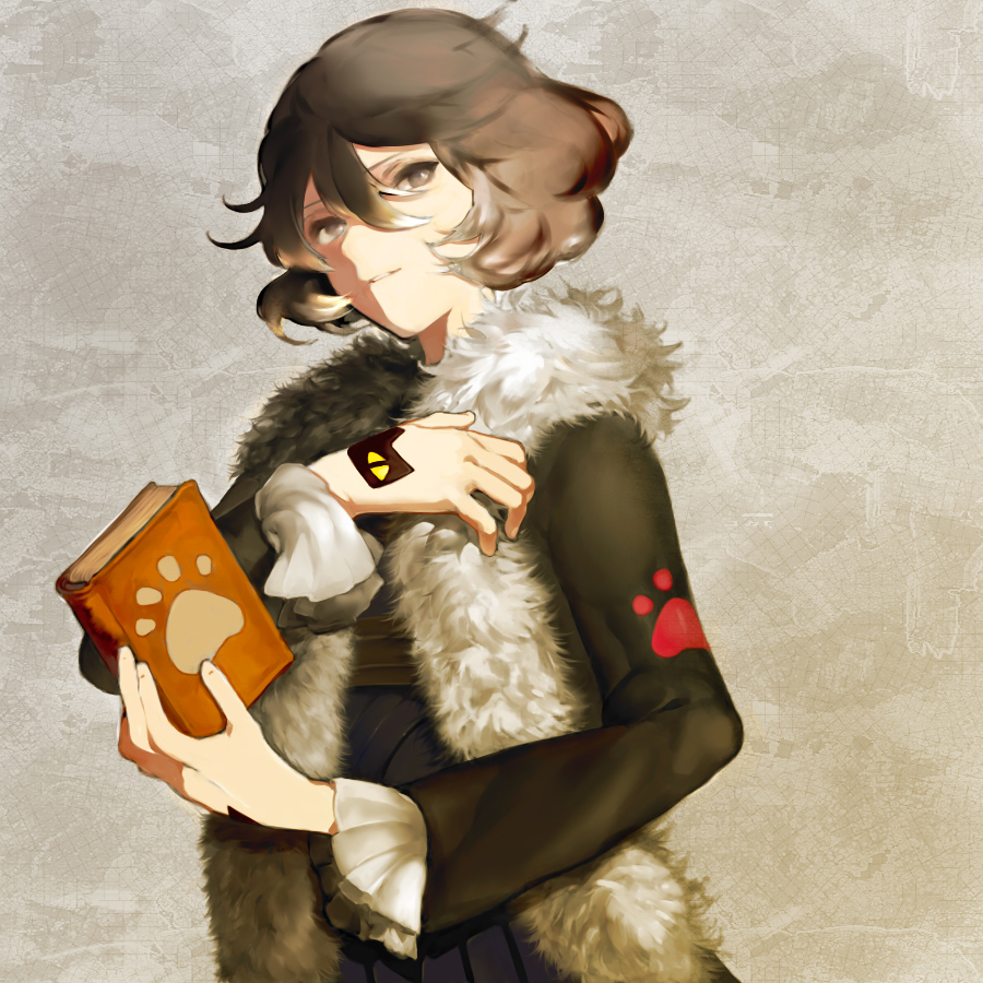 black_eyes, black_hair, book, conway_tau, fur_trim, male, paw_print, potatozoo
