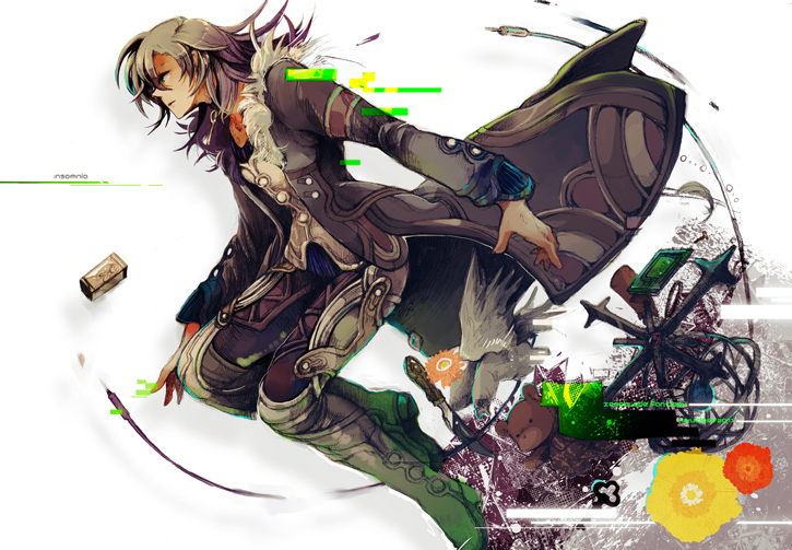 alvis, blue_eyes, fur_trim, knife, male, mebu, silver_hair, solo