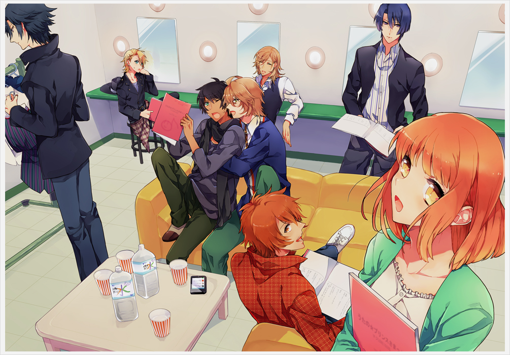 6+boys, :d, ^_^, aijima_cecil, belluch, black_hair, blonde_hair, blue_hair