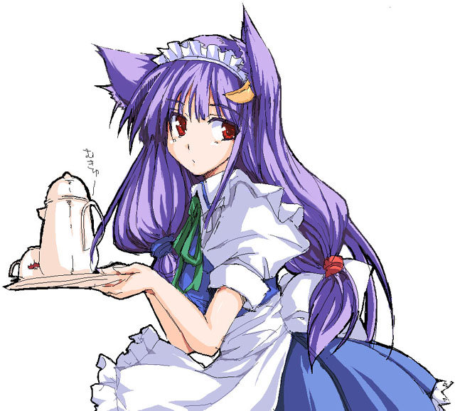 animal_ears, cat_ears, catgirl, cosplay, enmaided, imuraya_ayuka, kemonomimi_mode, long_hair, maid, nekomimi, patchouli_knowledge, touhou