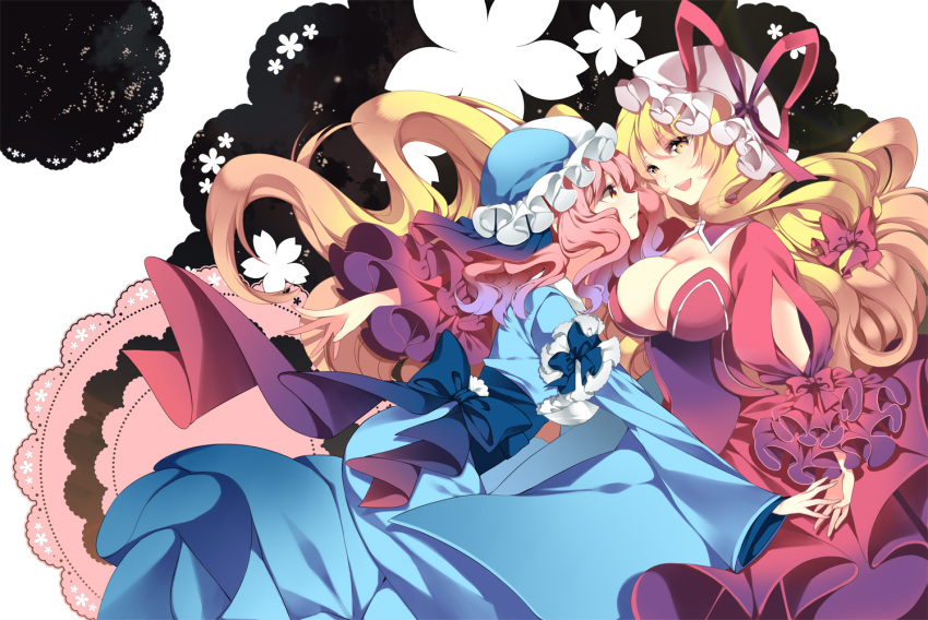 alternate_costume, blonde_hair, bow, breasts, cleavage, dress, frills, hat