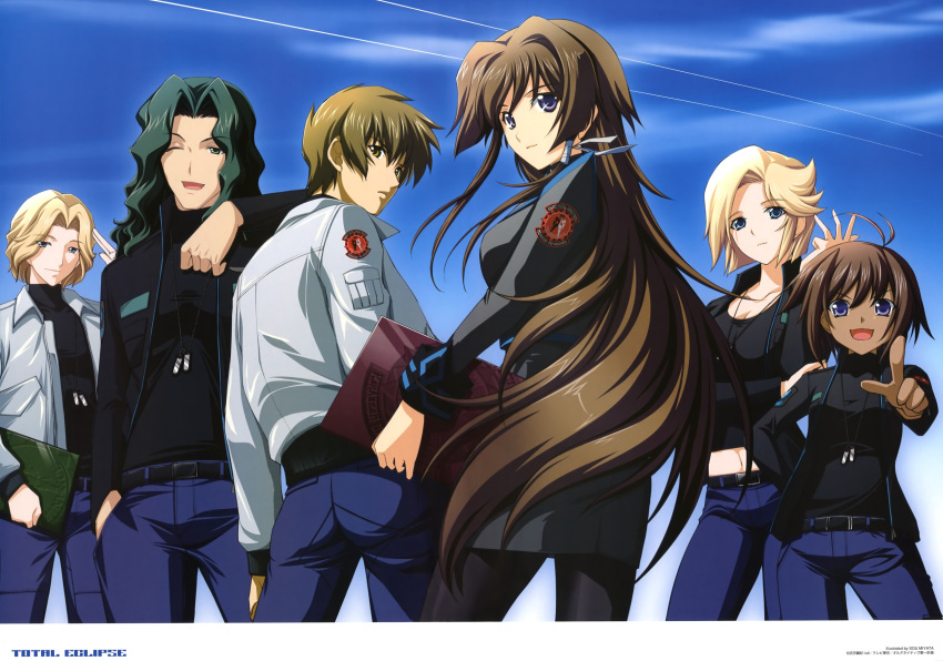 3girls, :d, ;d, absurdres, blonde_hair, blue_eyes, breasts, brown_eyes
