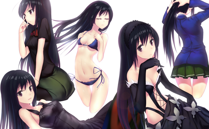 accel_world, bare_shoulders, bikini, black_hair, breasts, bunching_hair, butterfly, butterfly_wings