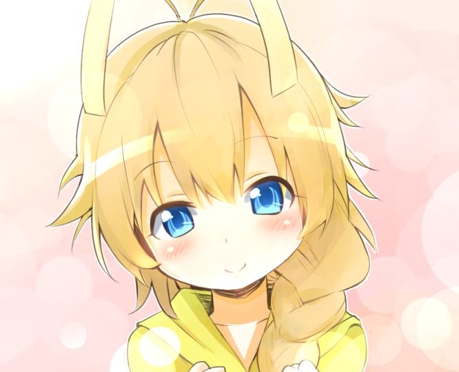 antenna_hair, blonde_hair, blue_eyes, blush, braid, haiyore!_nyaruko-san, hastur_(nyaruko-san), smile, tatoon
