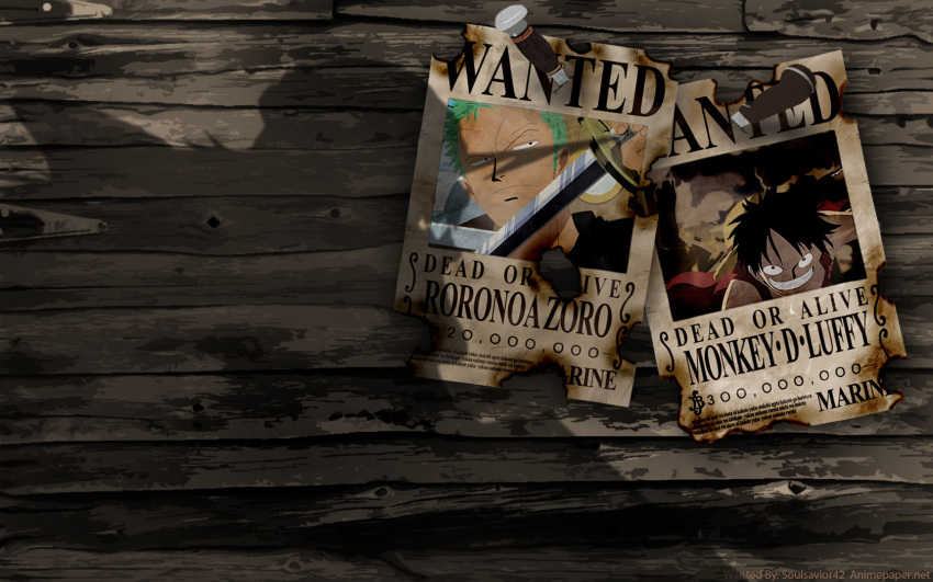 monkey_d_luffy, one_piece, roronoa_zoro, wallpaper, wanted_poster