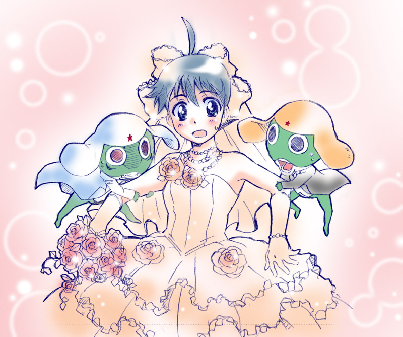 bouquet, crossdressinging, dark_keroro, dress, flower, hikari., hinata_fuyuki, keroro