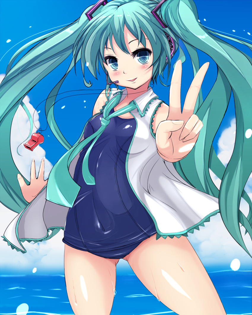 aqua_eyes, aqua_hair, blush, hatsune_miku, headset, highres, long_hair, necktie